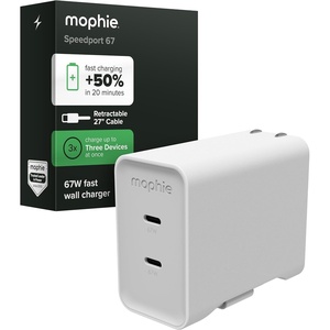image:imageMophie Speedport70 GAN USBC Charger Block  70W Fast Wall Charger 2 USBC PD Ports Compact Foldable Prongs Made with Recycled Materials for Smartphones Tablets Headphones67W
